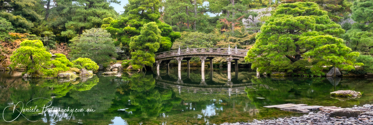 Imperial Palace Panorama Kyoto Historic bridge in Gonaitei Japanese garden